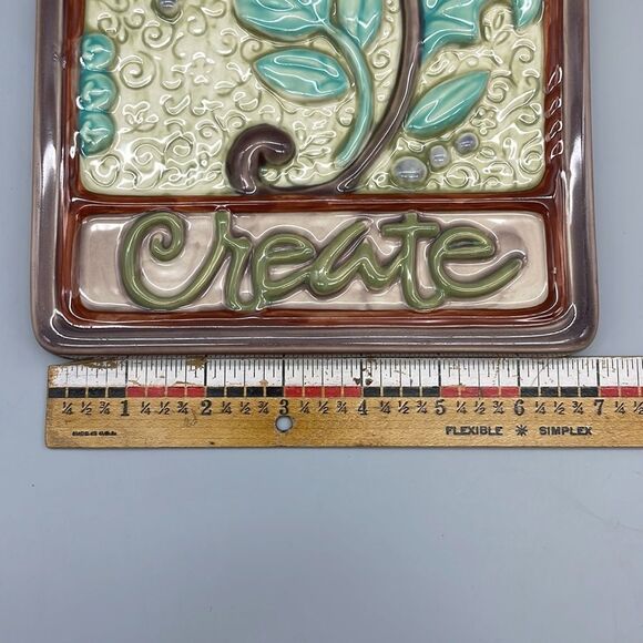 Vintage Enesco Ceramic Wall Plaque "create" Art Nouveau Style - Picture 6 of 7